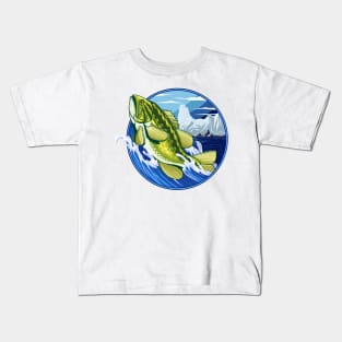 Jumping Bass on Iceberg: The Perfect Fishing Illustration Kids T-Shirt